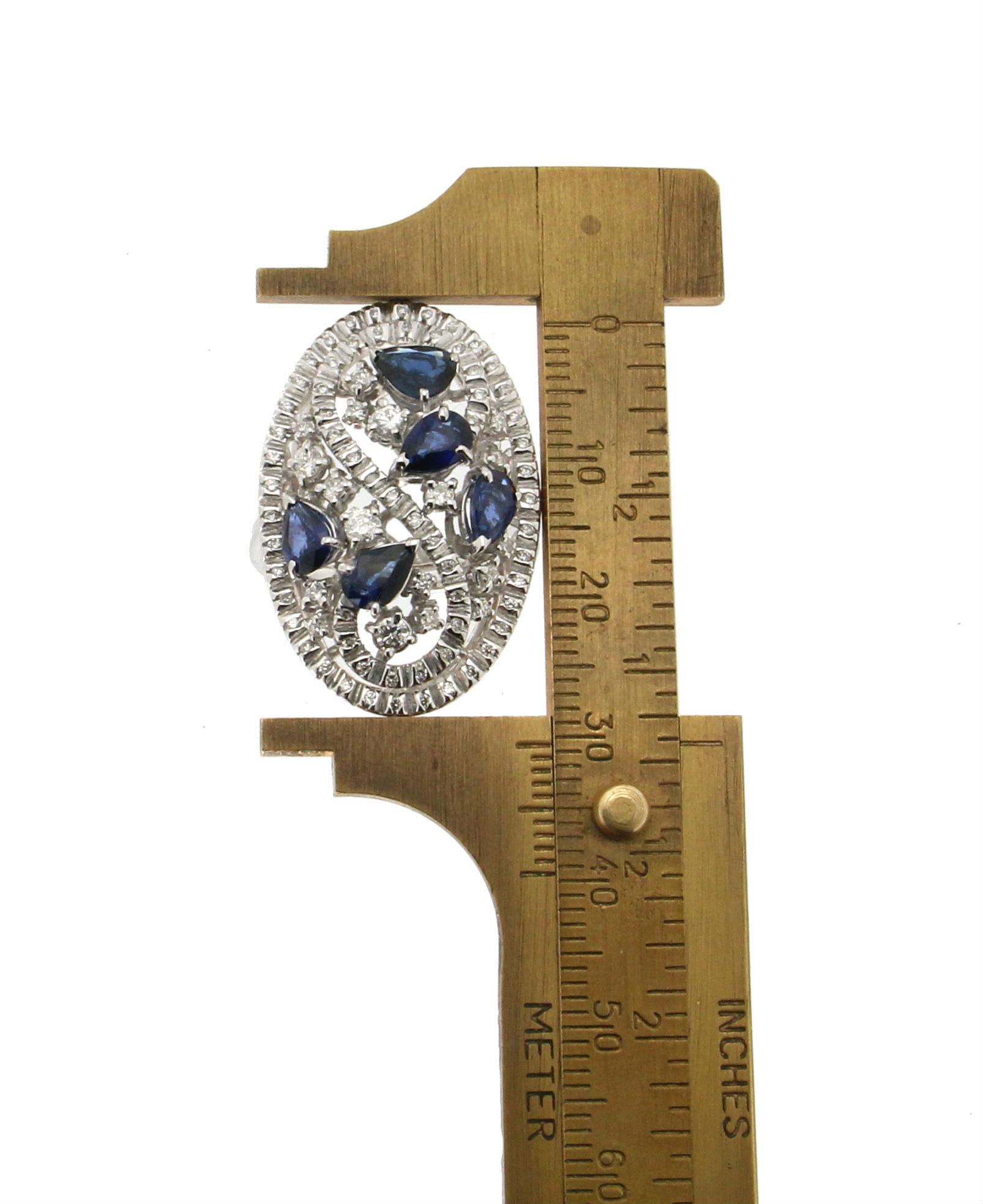 Handcraft 18 Karat White Gold Sapphires Diamonds Cocktail Ring 1