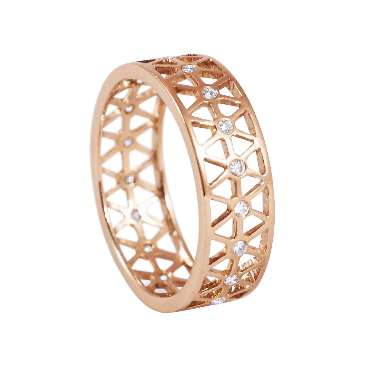 Handcrafted 0.19 Carat Diamonds 18 Karat Rose Gold Thin Band Ring For Sale