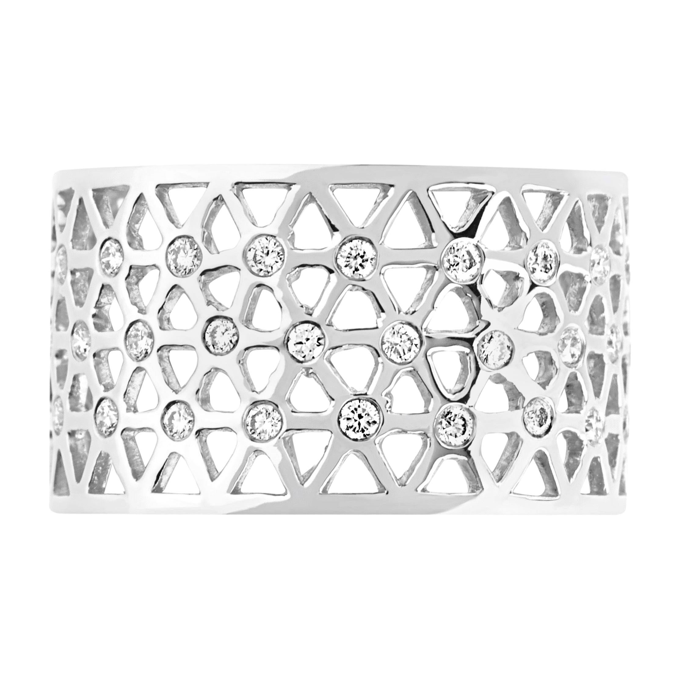 Handcrafted 0.19 Carat Diamonds 18 Karat White Gold Band Ring For Sale