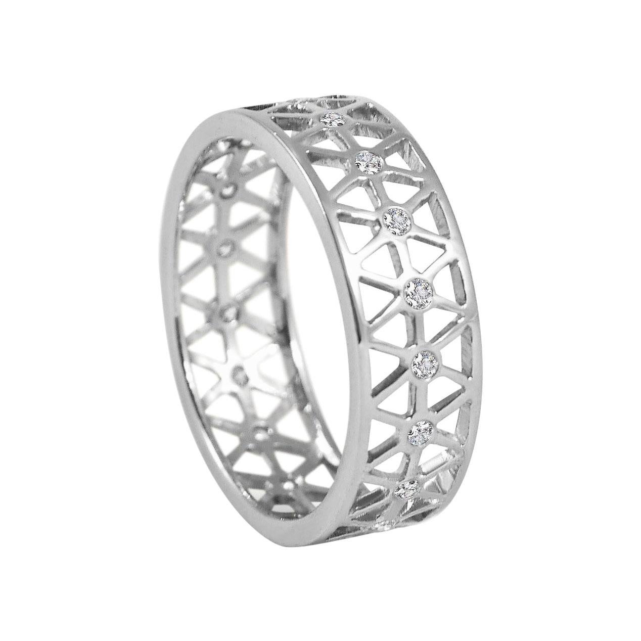 Handcrafted 0.19 Carat Diamonds 18 Karat White Gold Thin Band Ring For Sale