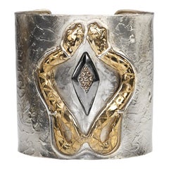 0.20 Karat Diamond 24 Karat Gold Plated Silver Stering Snake Cuff Bracelet 