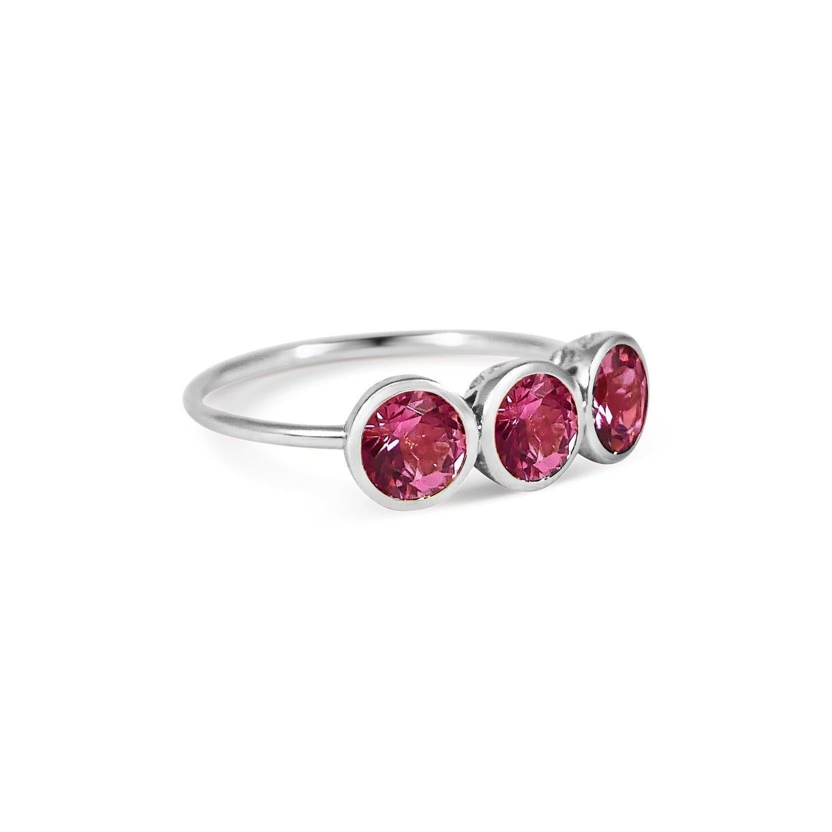 For Sale:  Handcrafted 1.50 Carats Pink Tourmaline 18 Karat White Gold Three-Stone Ring 3