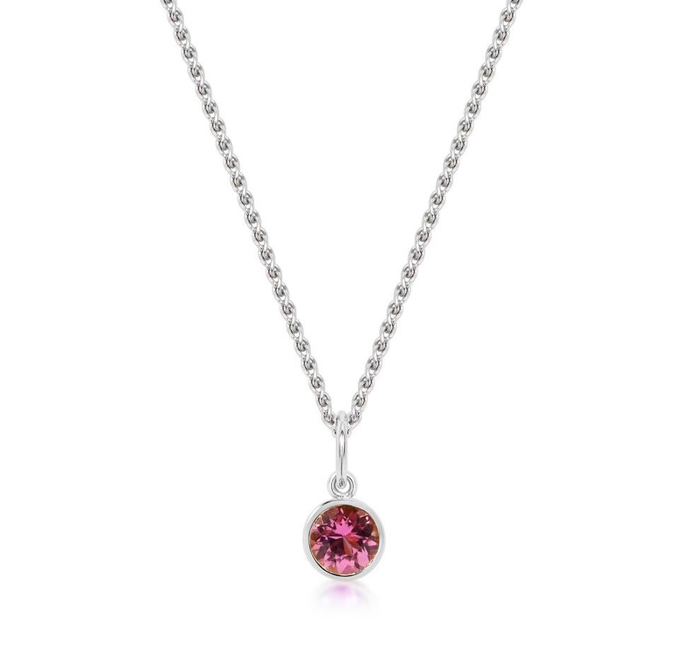 Round Cut Handcrafted 0.50 Carat Pink Tourmaline 18 Karat White Gold Pendant Necklace For Sale