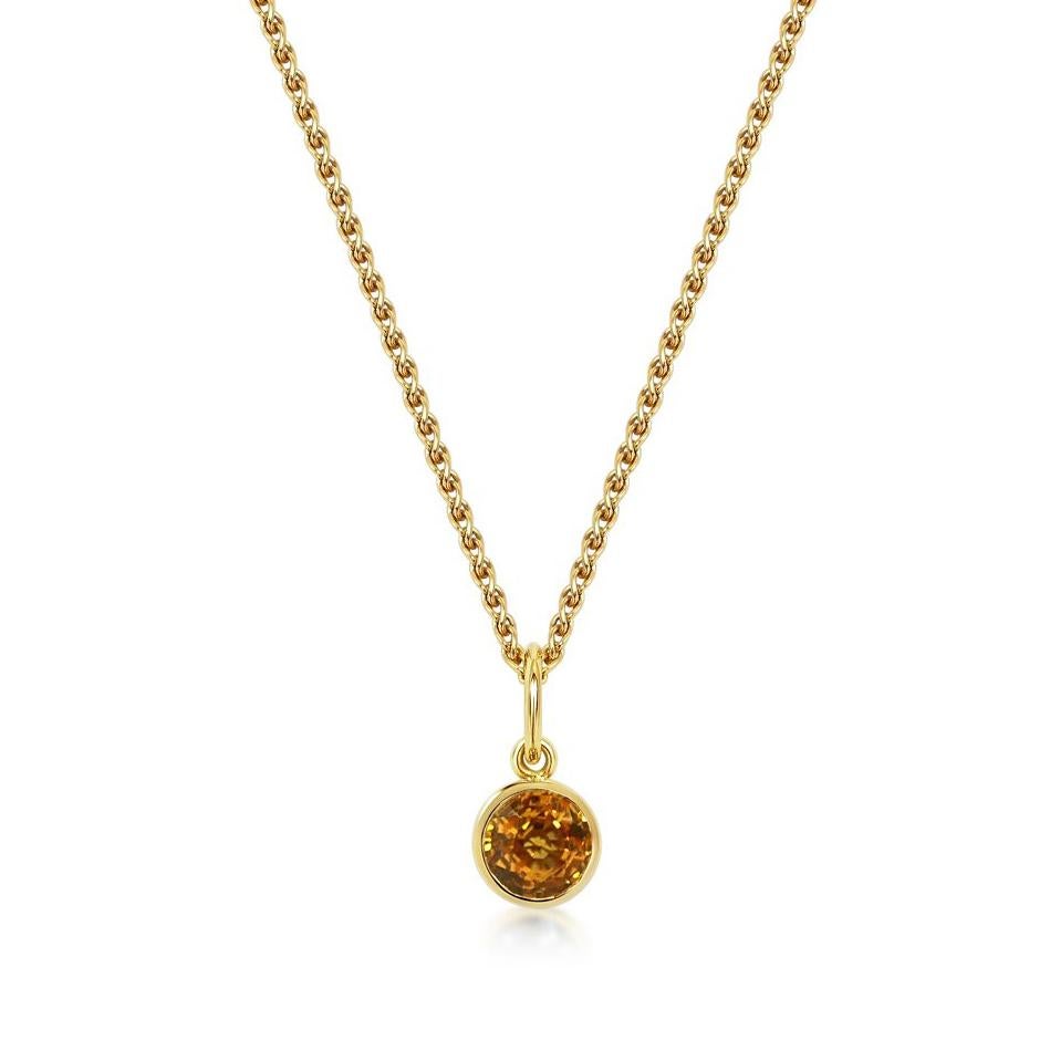 Round Cut Handcrafted 0.65 Carat Yellow Sapphire 18 Karat Yellow Gold Pendant Necklace For Sale