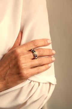 Contemporary Rotating Rose Gold Tourmaline & Garnet Band Design Ring