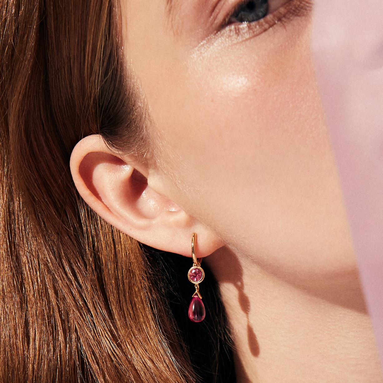 Handcrafted 1, 05 & 4, 85 Carats Rubelite 18 Karat Rose Gold Drop Earrings In New Condition For Sale In SW10 0PU, GB