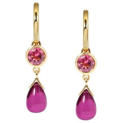 Used Handcrafted 1.05 & 4.85 Carats Rubelite 18 Karat Yellow Gold Drop Earrings