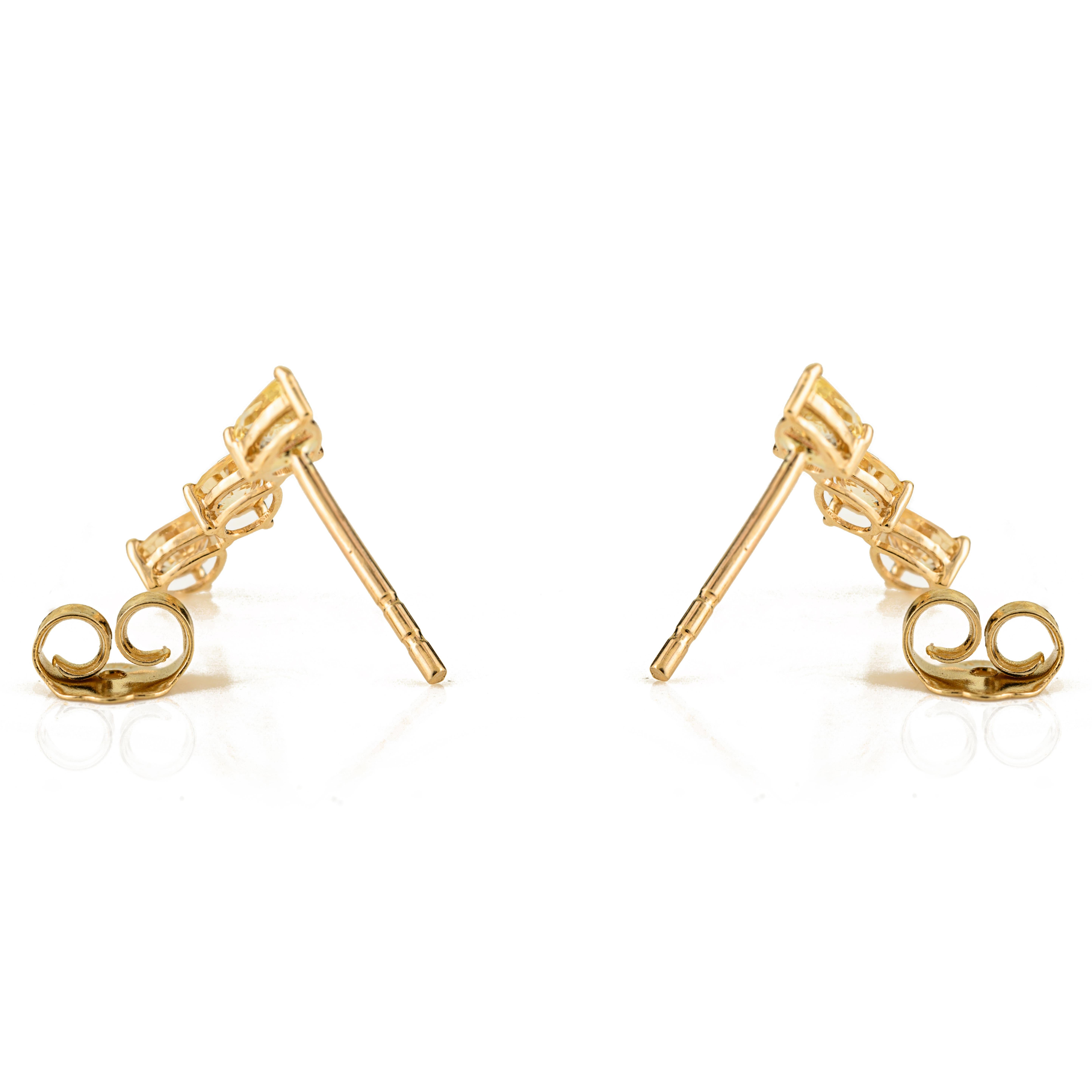 Boucles d'oreilles pendantes en or jaune 14K avec saphir en forme de poire de 1,16 ct fait à la main en vente 3