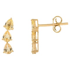 Boucles d
oreilles pendantes en or jaune 14K avec saphir en forme de poire de 1,16 ct fait à la main