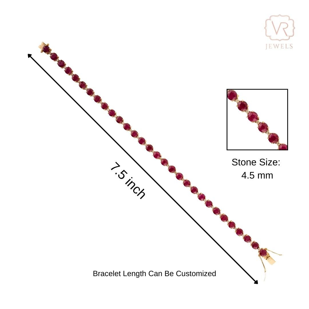 Pulsera de tenis artesanal de oro amarillo de 18 quilates con rubíes y diamantes talla redonda de 12,99 quilates en venta 4