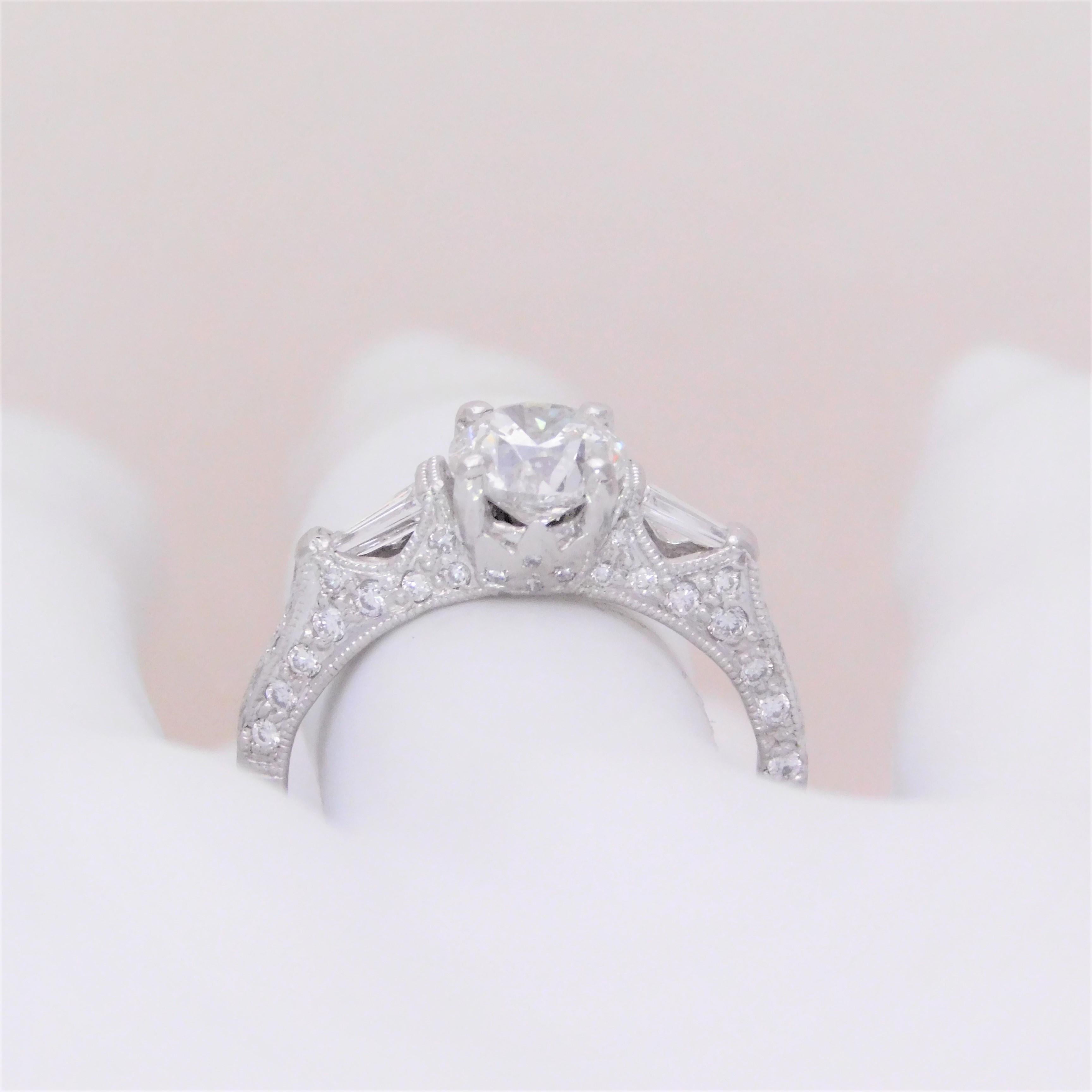 Handcrafted 1.30 Carat Edwardian Style Platinum Diamond Engagement Ring 7