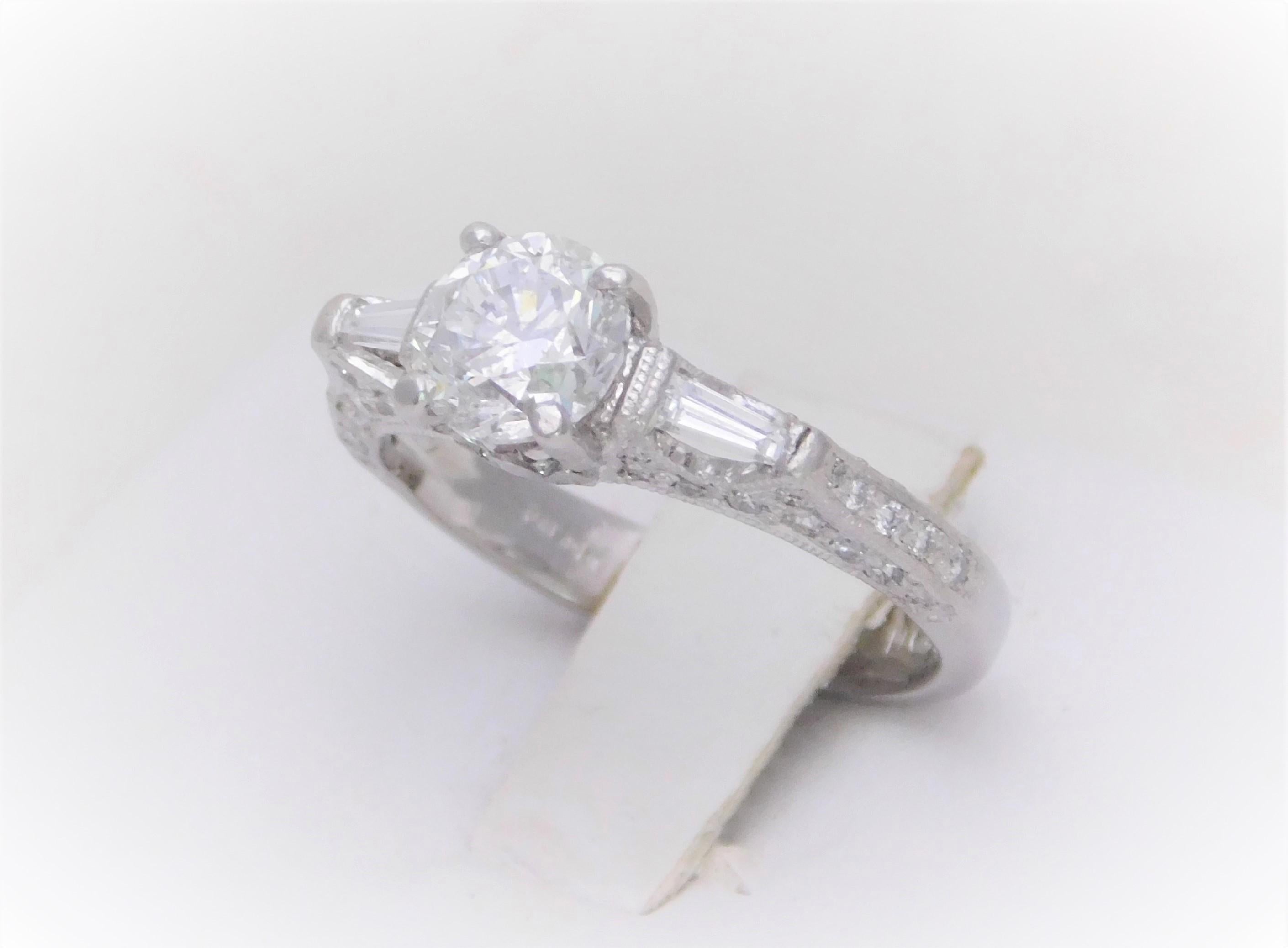 Handcrafted 1.30 Carat Edwardian Style Platinum Diamond Engagement Ring 10