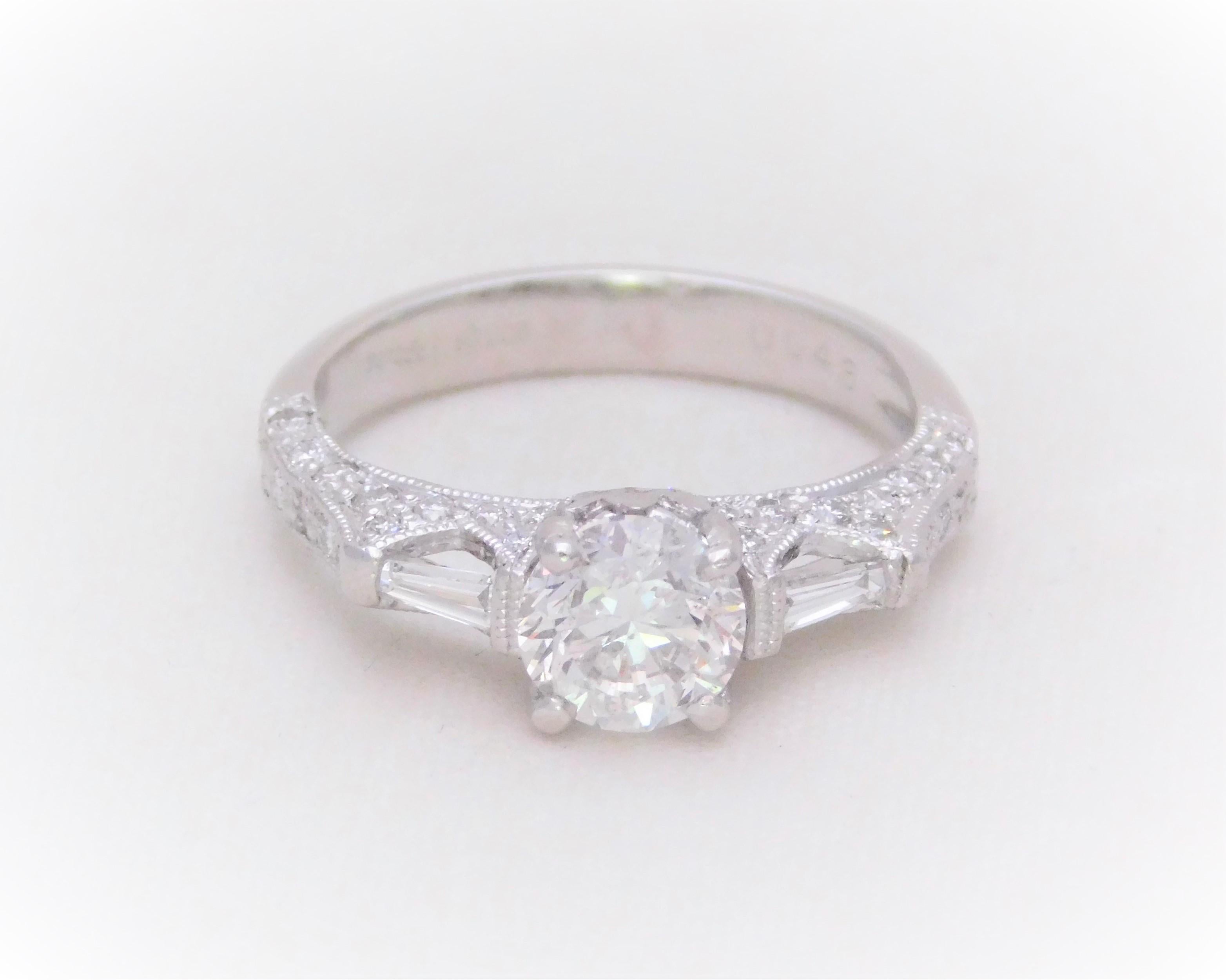 Round Cut Handcrafted 1.30 Carat Edwardian Style Platinum Diamond Engagement Ring
