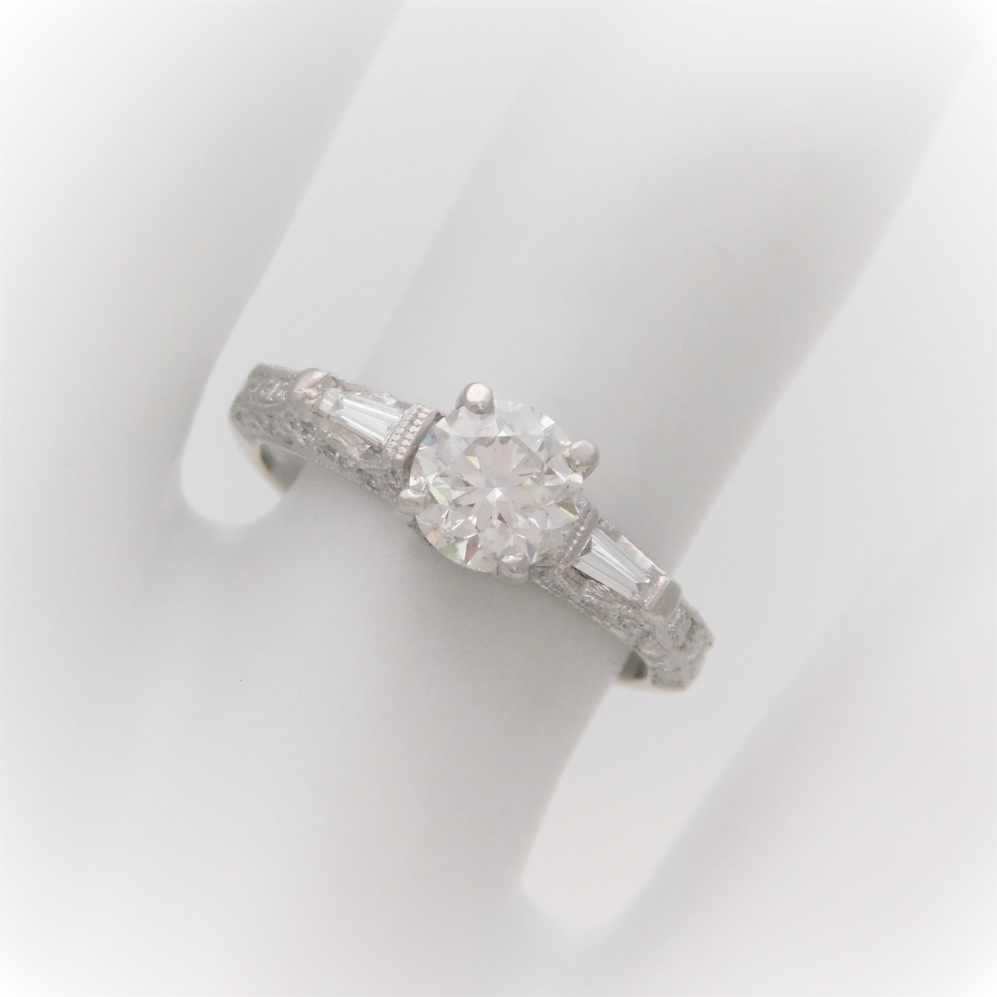 Handcrafted 1.30 Carat Edwardian Style Platinum Diamond Engagement Ring In Excellent Condition In Metairie, LA