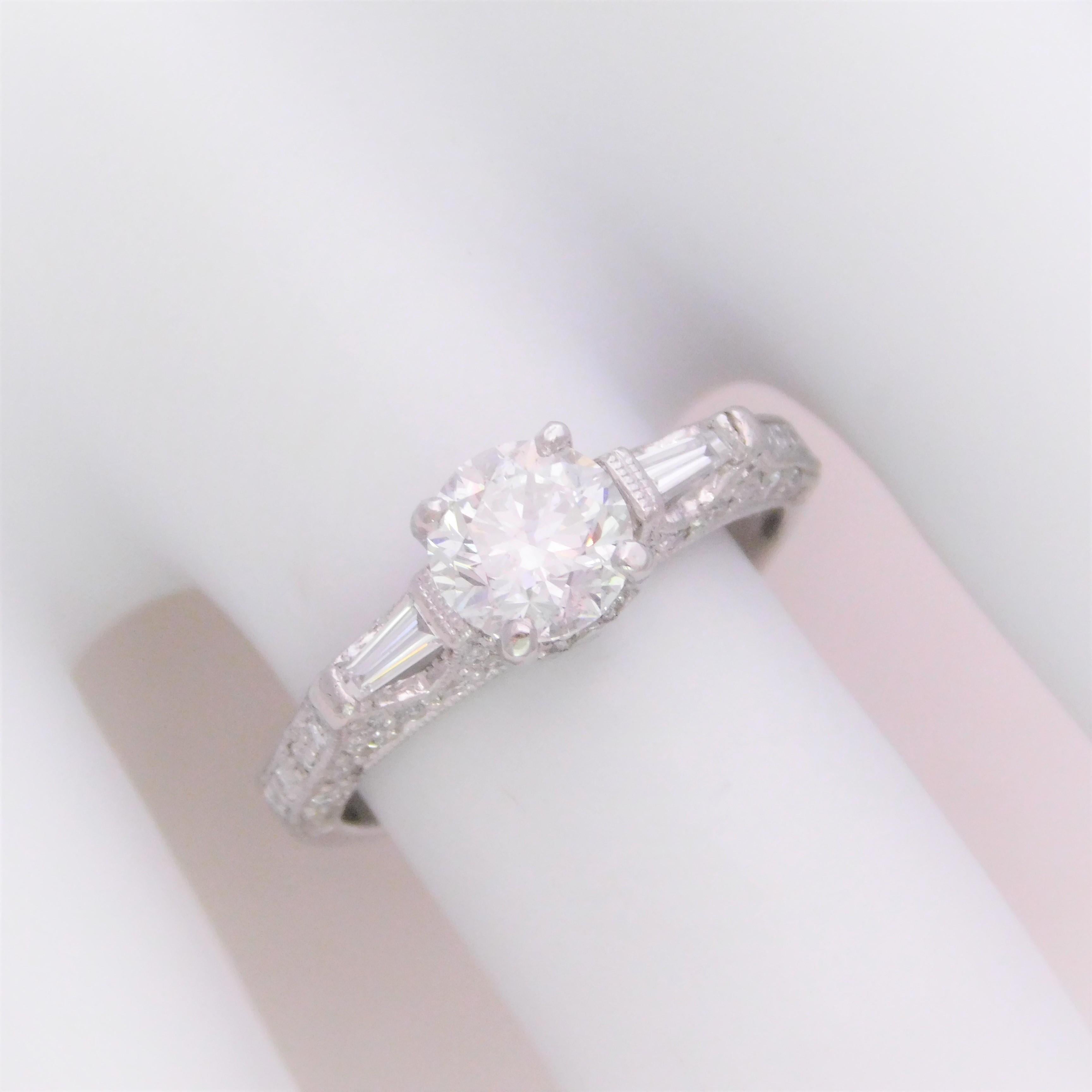 Women's or Men's Handcrafted 1.30 Carat Edwardian Style Platinum Diamond Engagement Ring