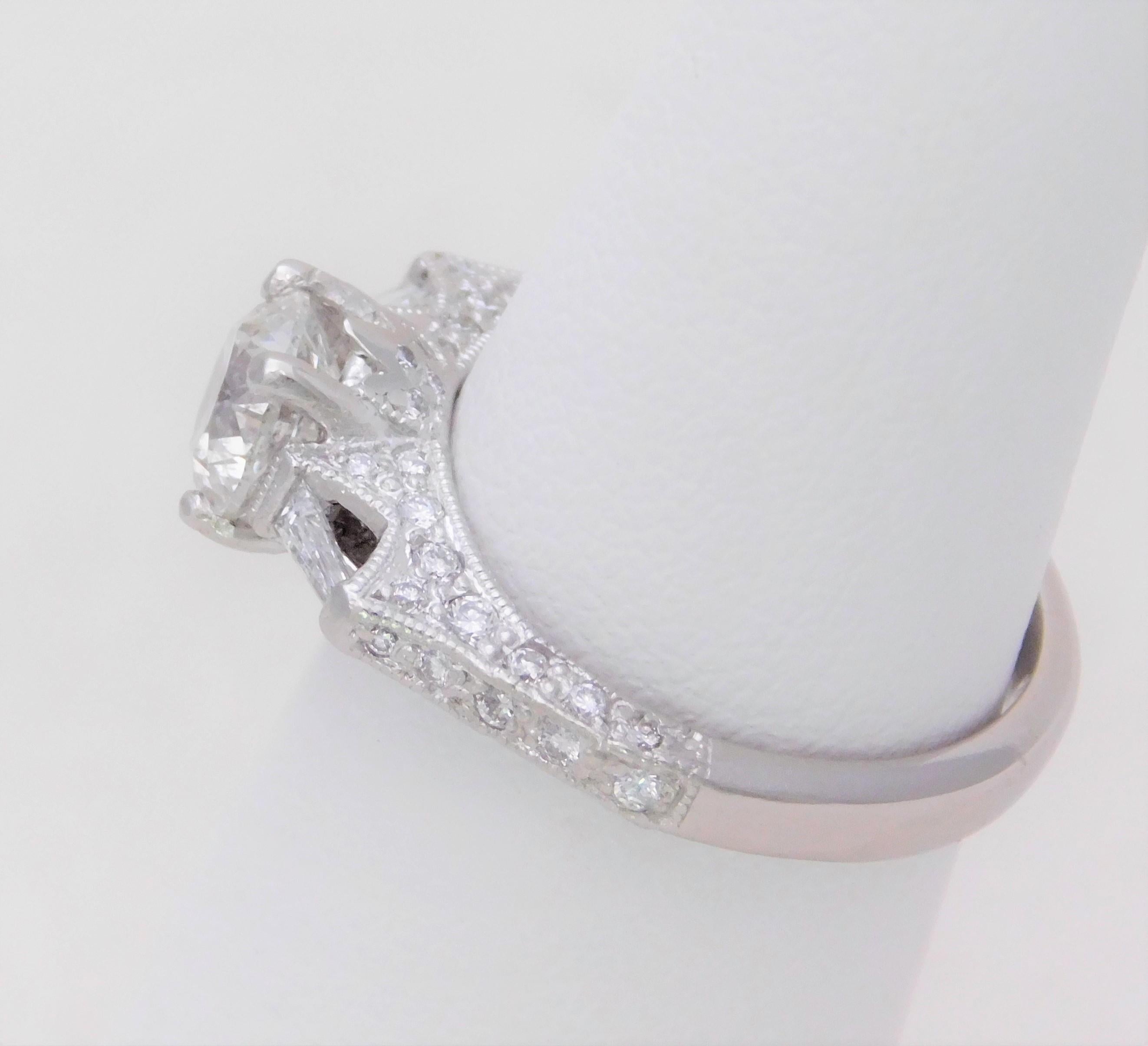Handcrafted 1.30 Carat Edwardian Style Platinum Diamond Engagement Ring 3
