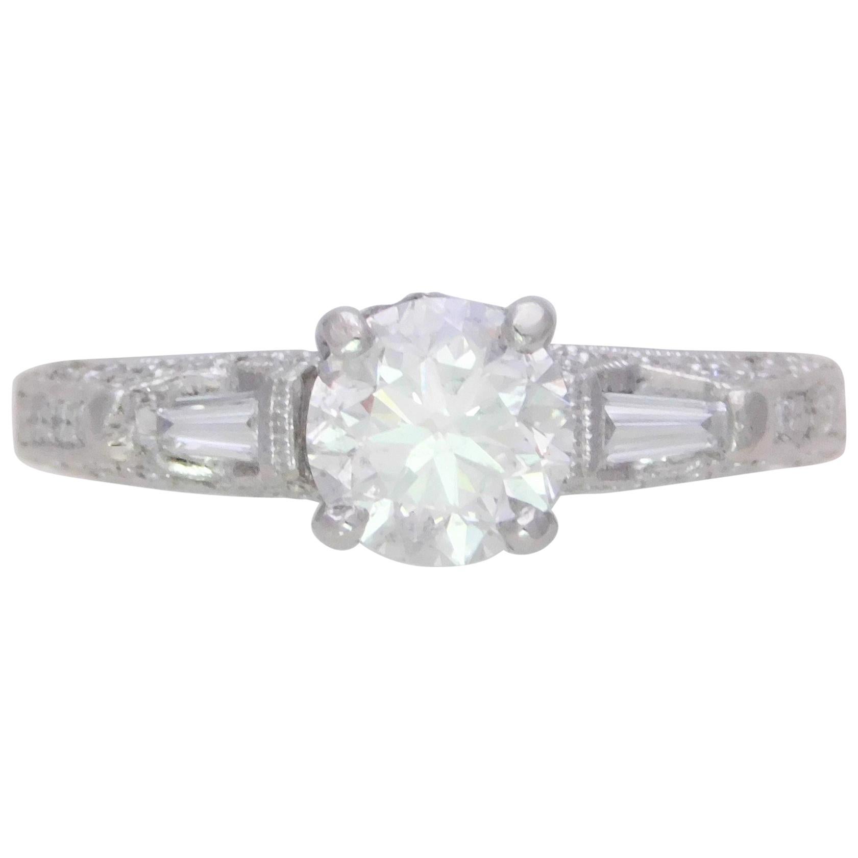 Handcrafted 1.30 Carat Edwardian Style Platinum Diamond Engagement Ring