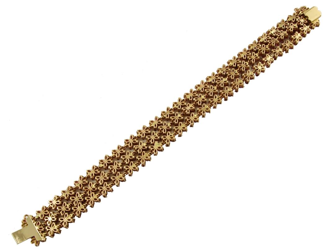 Retro Handcrafted 14 Karat Rose Gold Diamonds, Rubies, Vintage Bracelet