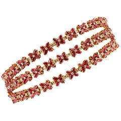 Bracciale vintage in oro rosa 14 carati con diamanti e rubini, realizzato a mano