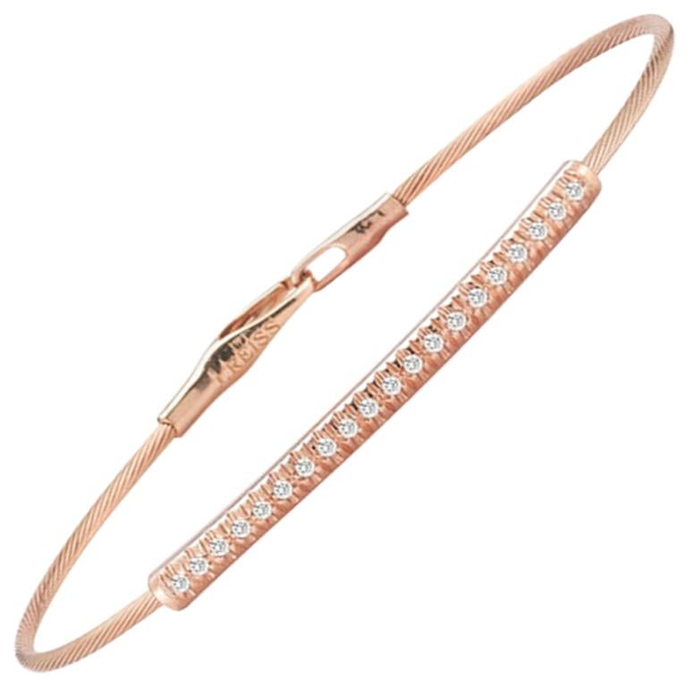Handcrafted 14 Karat Rose Gold Stackable Wire ID Bracelet For Sale