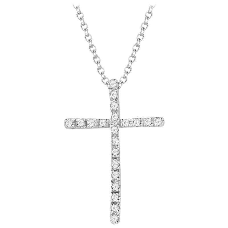 Pendentif croix en or blanc 14 carats avec diamants, fabriqué à la main