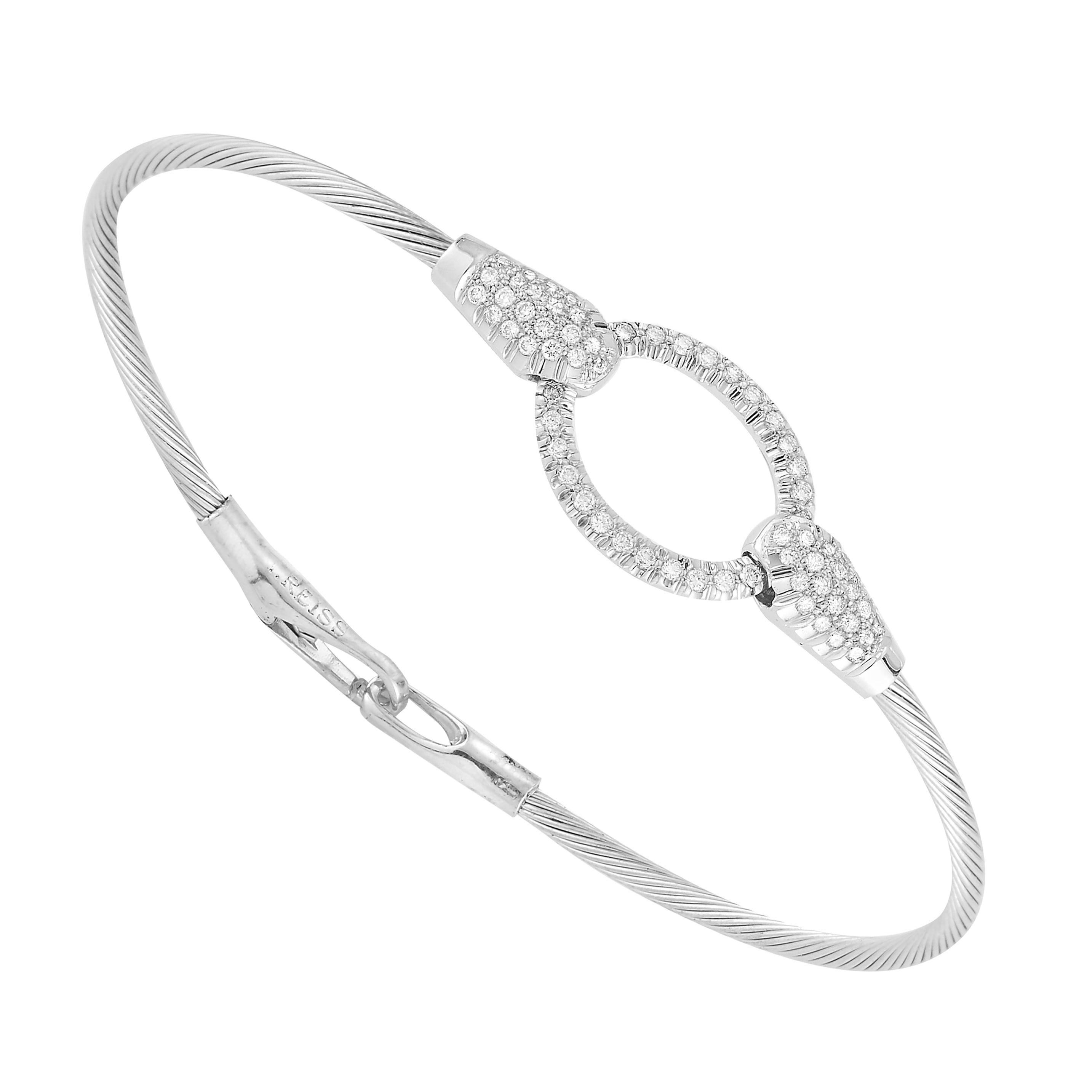 Bracelet artisanal en or blanc 14 carats avec fil ovale ouvert