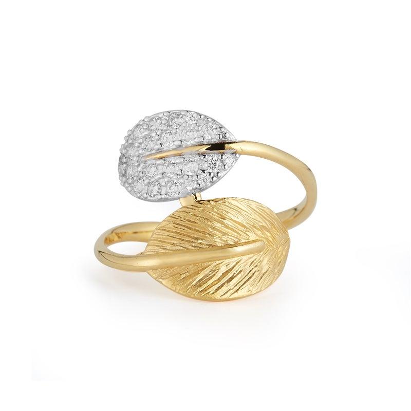 For Sale:  Handcrafted 14 Karat Yellow Gold 2-Leaf Wrap-Around Ring 2