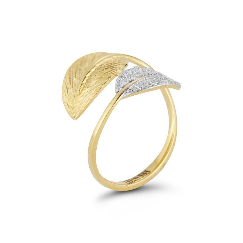 For Sale:  Handcrafted 14 Karat Yellow Gold 2-Leaf Wrap-Around Ring 3