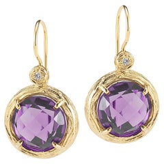 Handgefertigte 14 Karat Gelbgold Amethyst Farbe Stein Tropfenohrringe