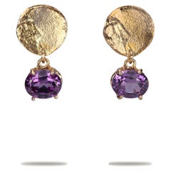 Handcrafted 14 Karat Yellow Gold Amethyst Design Dangle Earrings