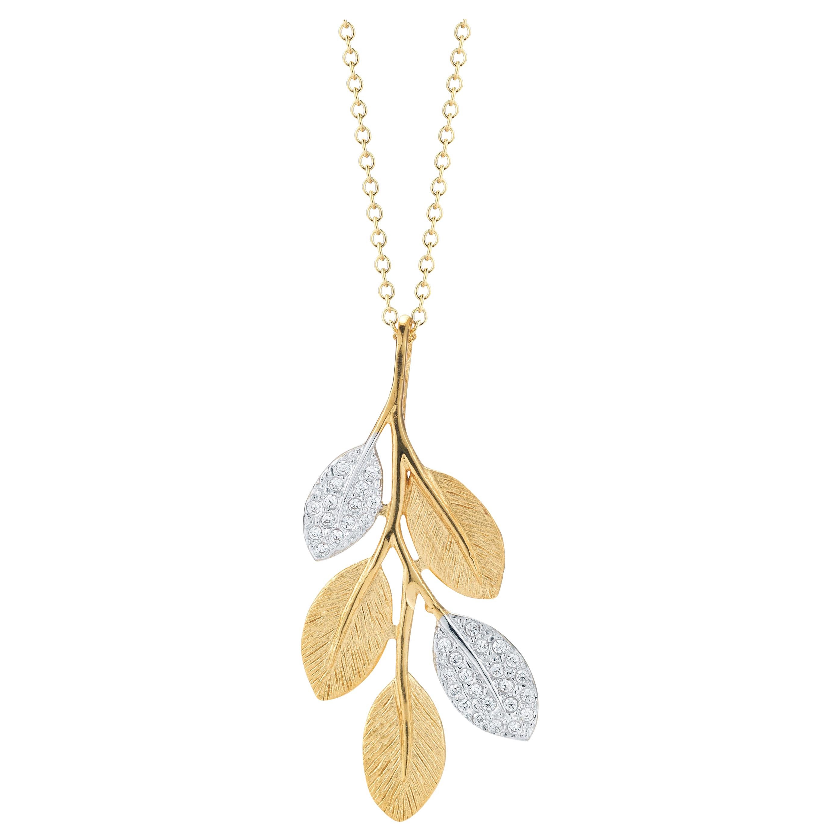 Handcrafted 14 Karat Yellow Gold Branching Leaves Pendant For Sale