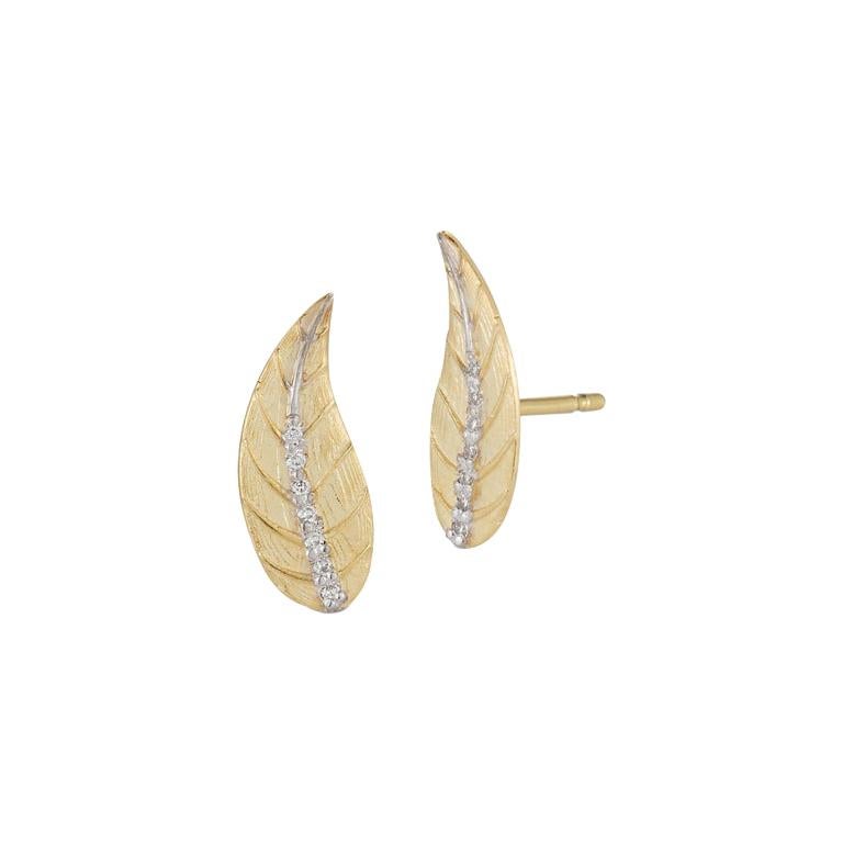 Handcrafted 14 Karat Yellow Gold Climber Leaf Earrings For Sale