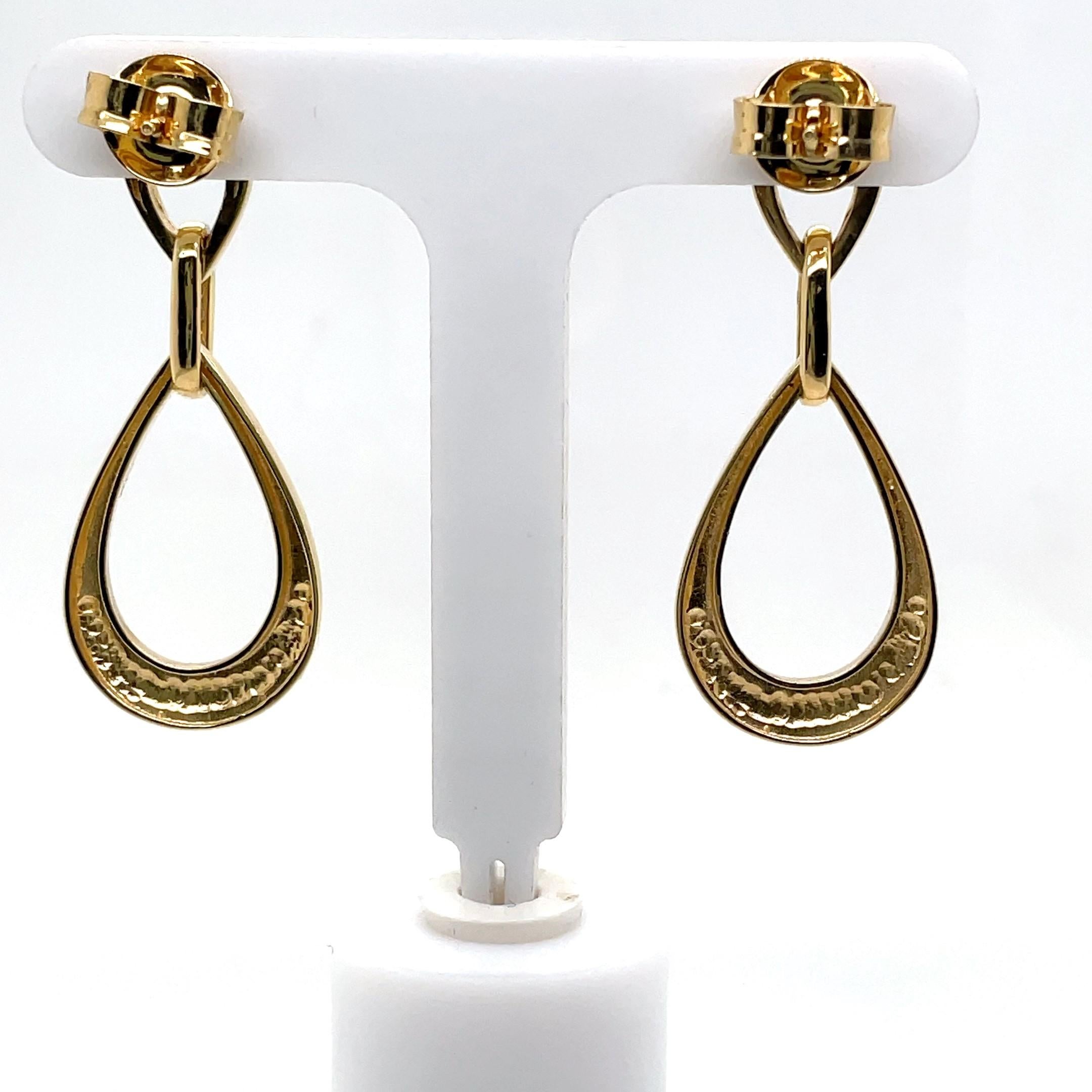Women's Handcrafted 14 Karat Yellow Gold Dangling Earrings For Sale