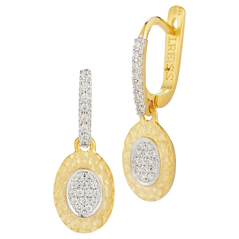 Handcrafted 14 Karat Yellow Gold Dangling Oval-Shaped Earrings For Sale