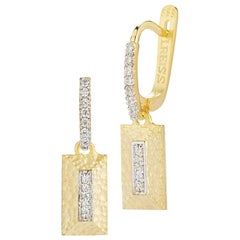 Boucles d'oreilles pendantes en or jaune 14 carats de forme rectangulaire, fabriquées à la main