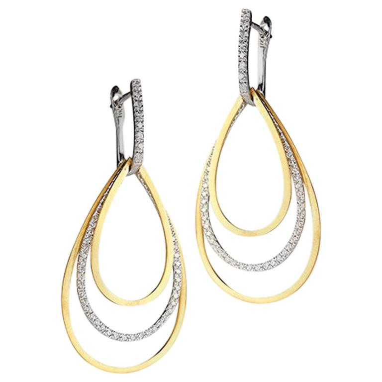 Handcrafted 14 Karat Yellow Gold Dangling Tear-Drop Earrings For Sale