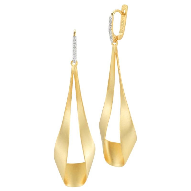 Handcrafted 14 Karat Yellow Gold Drop Earrings For Sale