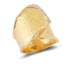 Handcrafted 14 Karat Yellow Gold Fold-Over Hammered Cigar Ring