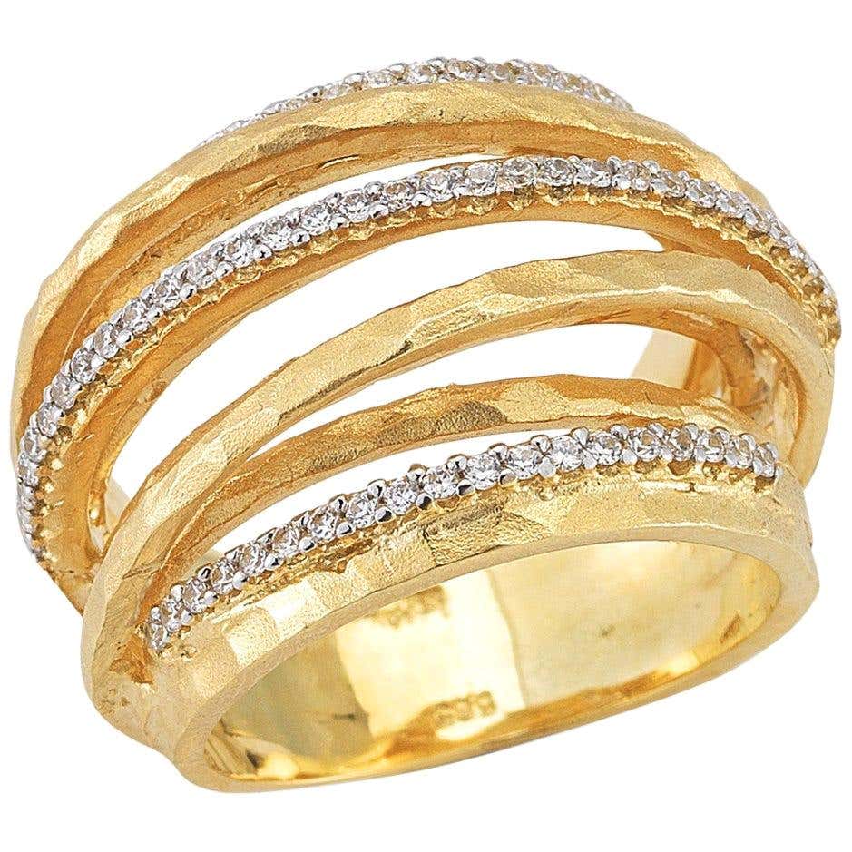 Arch Collection Rings Customizable Handcrafted 14 Karat Yellow Gold Hammered Arch Ring For ...