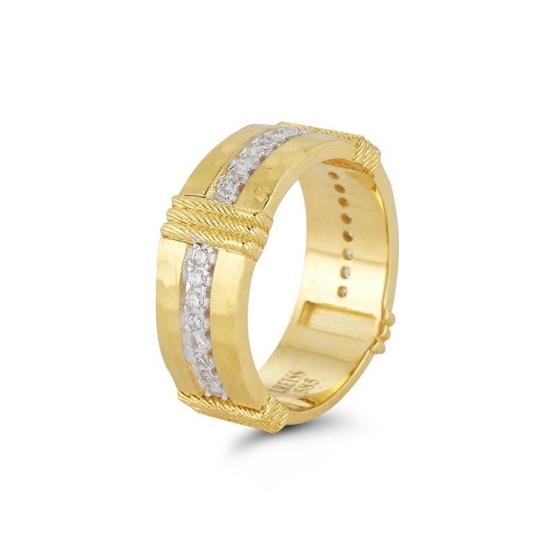 For Sale:  Handcrafted 14 Karat Yellow Gold Hammered Band Ring 2