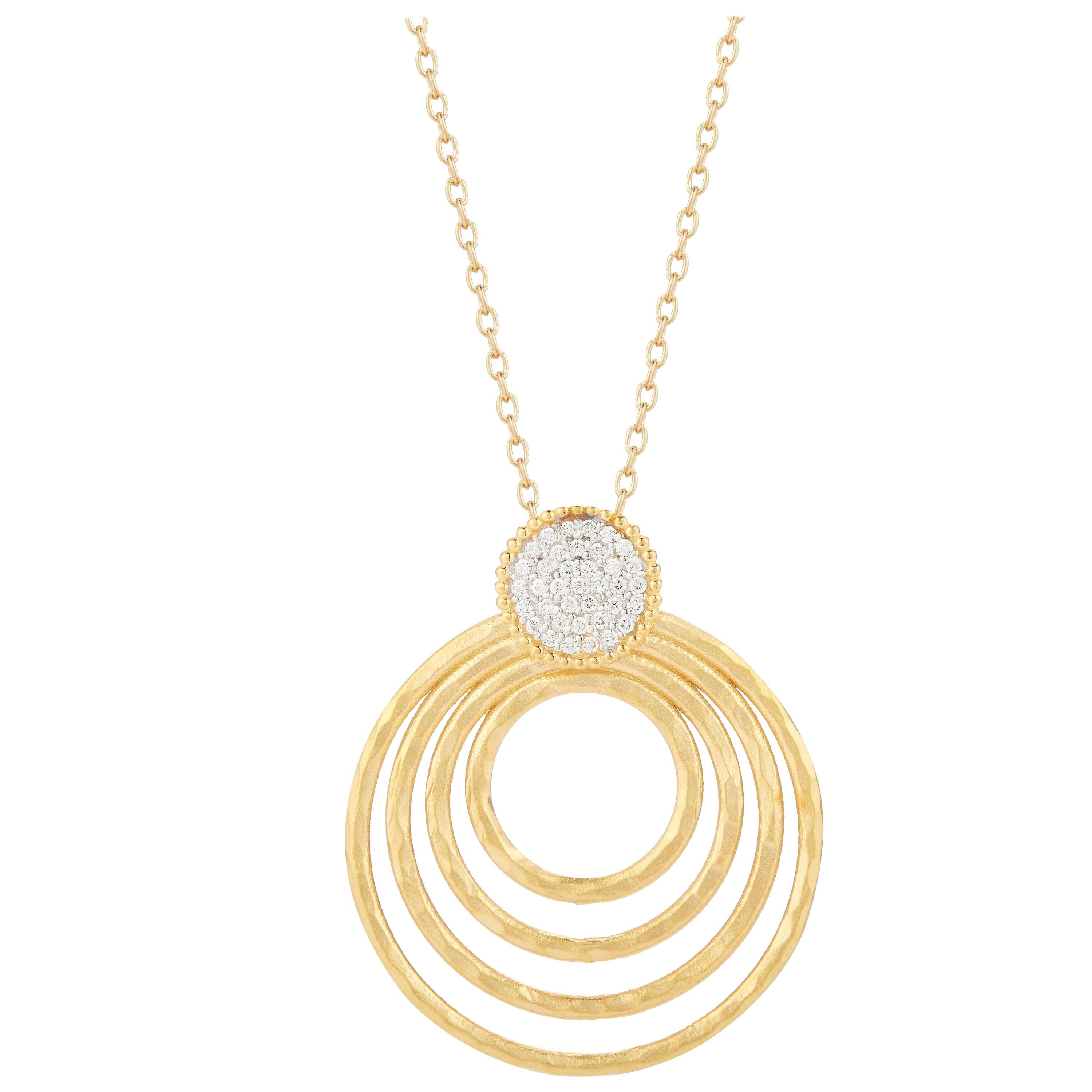 Handcrafted 14 Karat Yellow Gold Hammered Cascading Circles Pendant For Sale