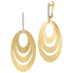 Handcrafted 14 Karat Yellow Gold Hammered Cascading Oval Earrings