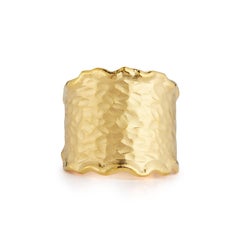 Handcrafted 14 Karat Yellow Gold Hammered Cigar Ring