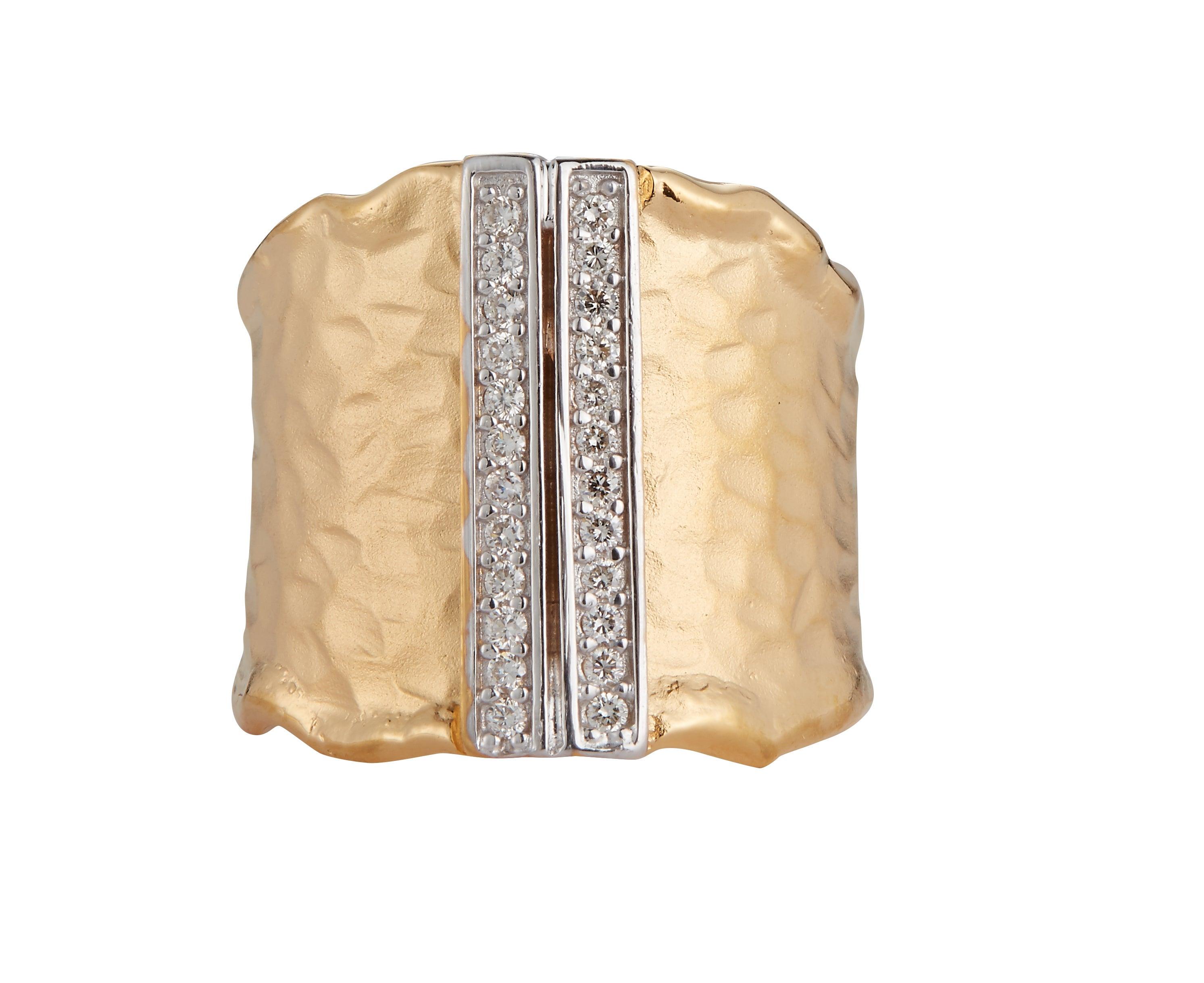 For Sale:  Handcrafted 14 Karat Yellow Gold Hammered Cigar Ring 3