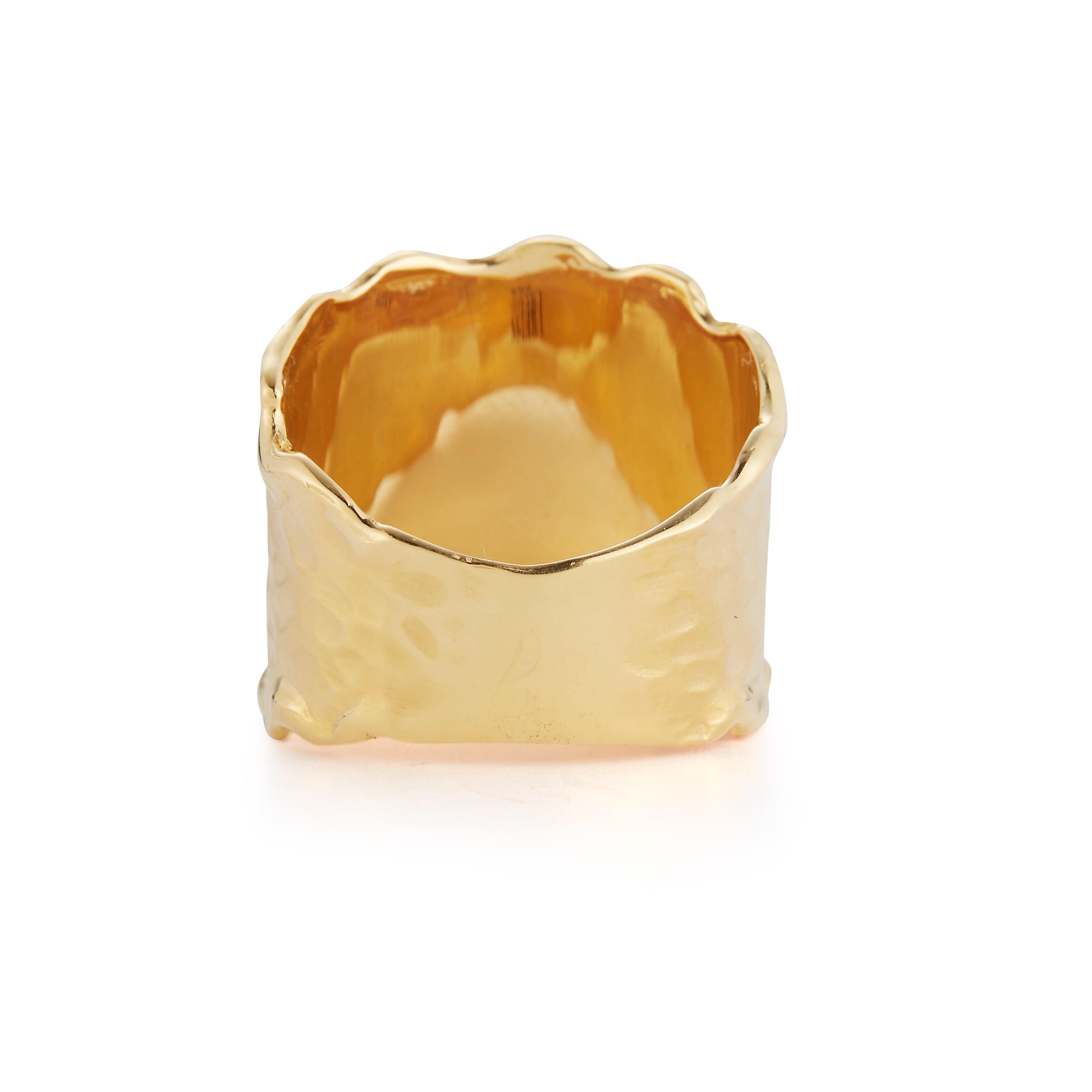 For Sale:  Handcrafted 14 Karat Yellow Gold Hammered Cigar Ring 3