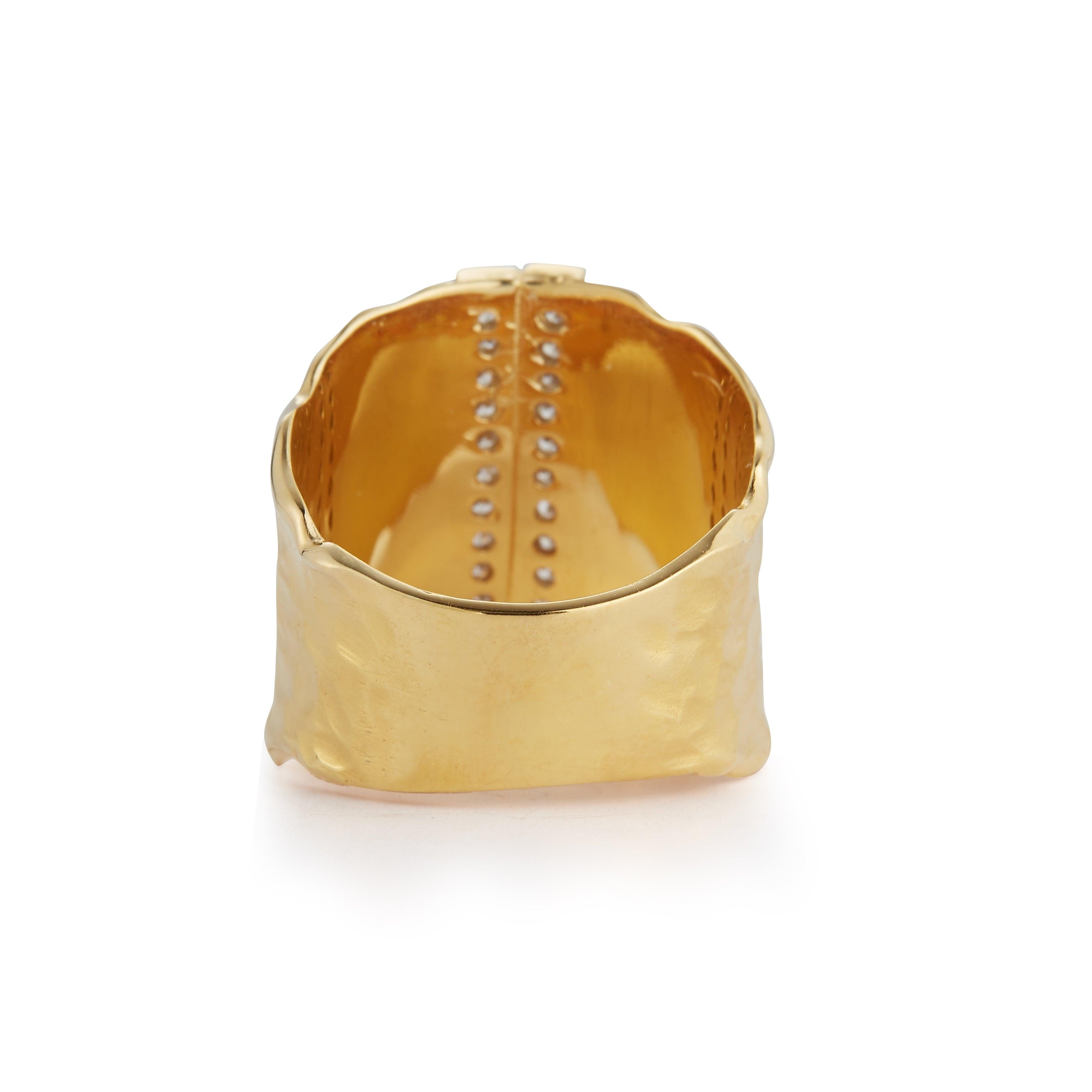For Sale:  Handcrafted 14 Karat Yellow Gold Hammered Cigar Ring 4