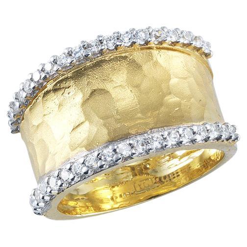 For Sale:  Handcrafted 14 Karat Yellow Gold Hammered Cigar Ring