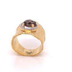 Handcrafted 14 Karat Yellow Gold Hammered Color Stone Cigar Ring