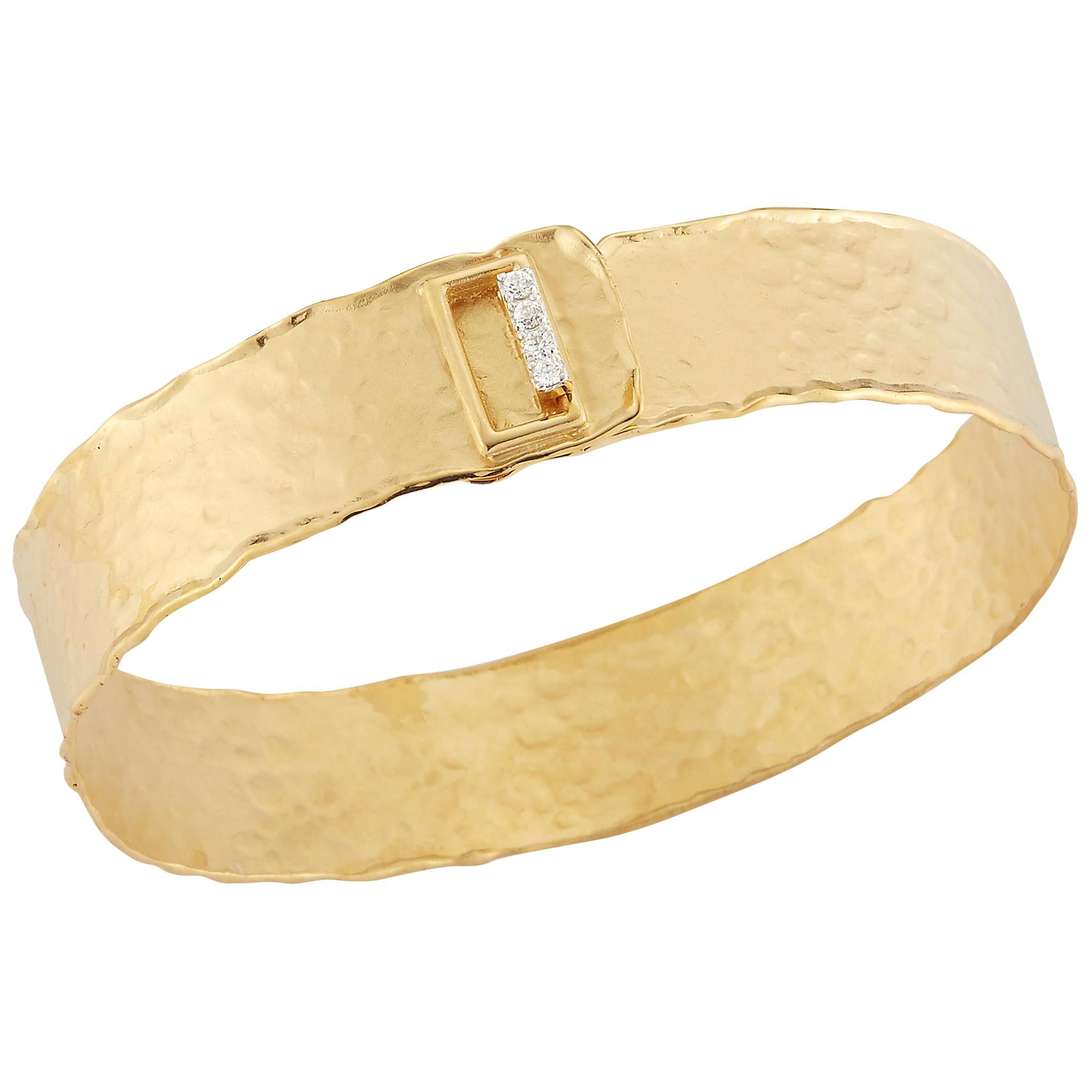 Handcrafted 14 Karat Yellow Gold Hammered Cuff Bracelet
