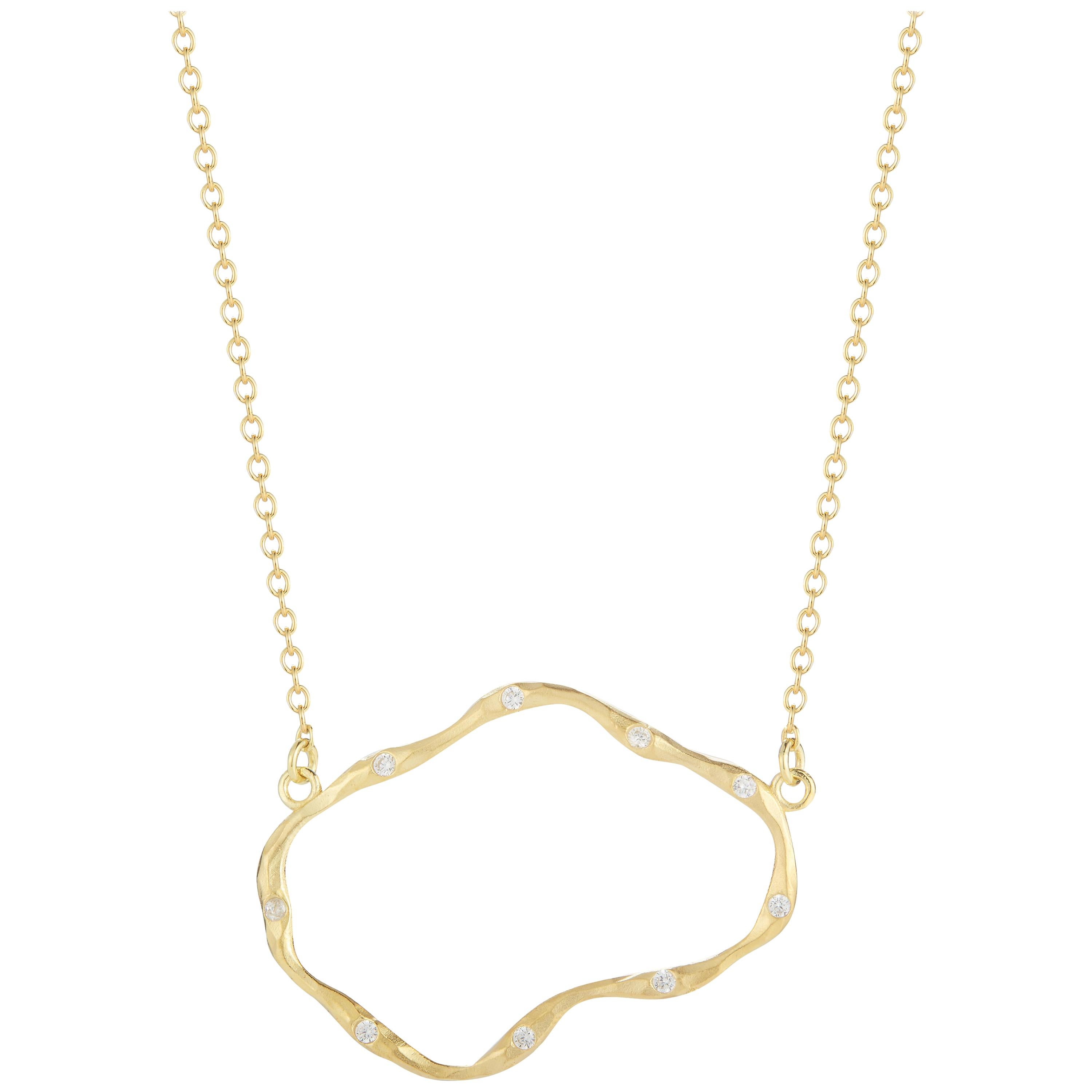 Handcrafted 14 Karat Yellow Gold Hammered East-to-West Open Freeform Necklace For Sale